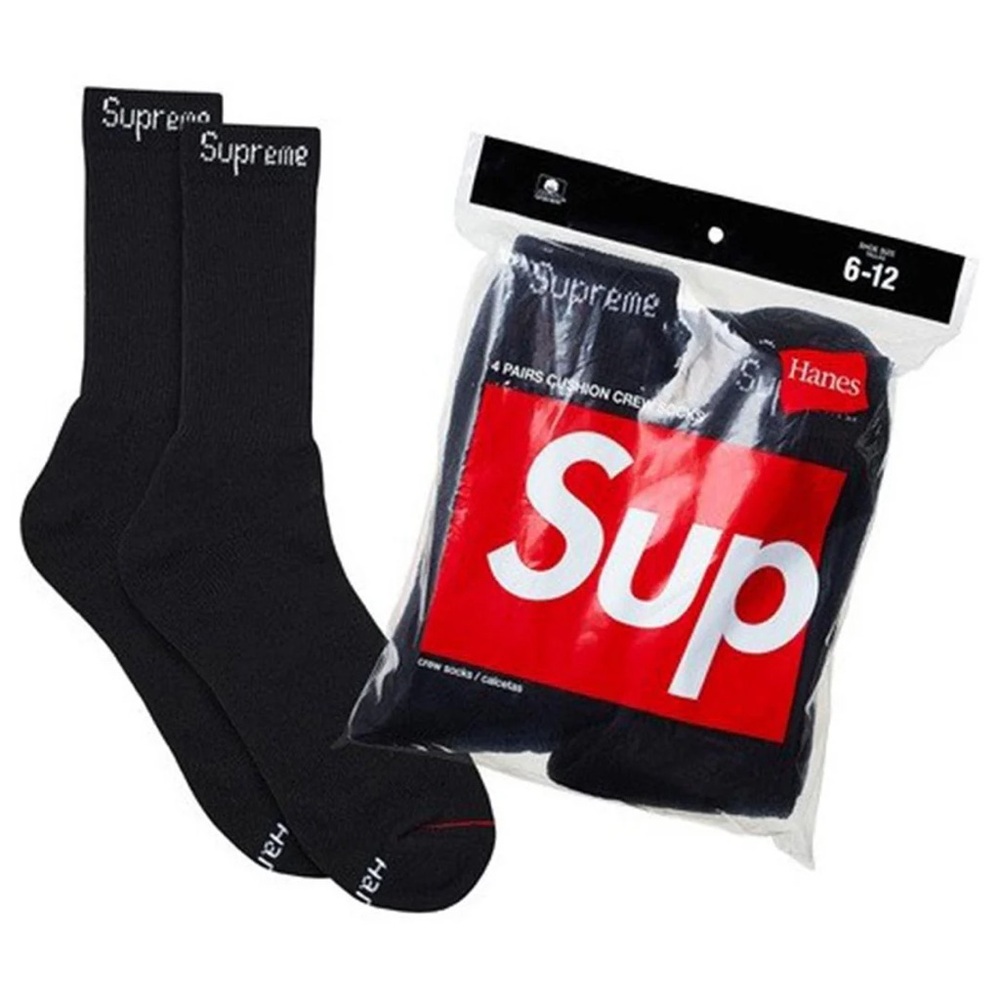 Black SUPREME Crew Socks (2 pair)